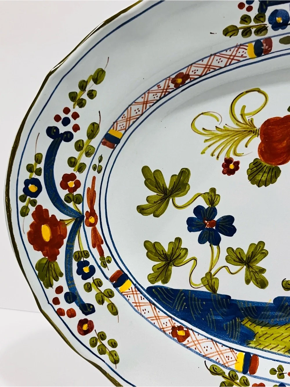 Vintage Faenza Carofano Blue Carnation Large Oval Serving Platter Signed Italy